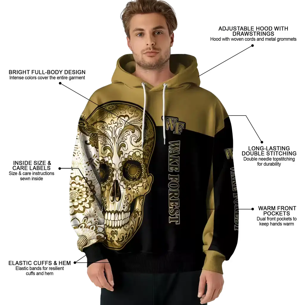 wake forest demon deacons sugar skull gold black hoodie latest model wake forest demon deacons sugar skull gold black hoodie latest model