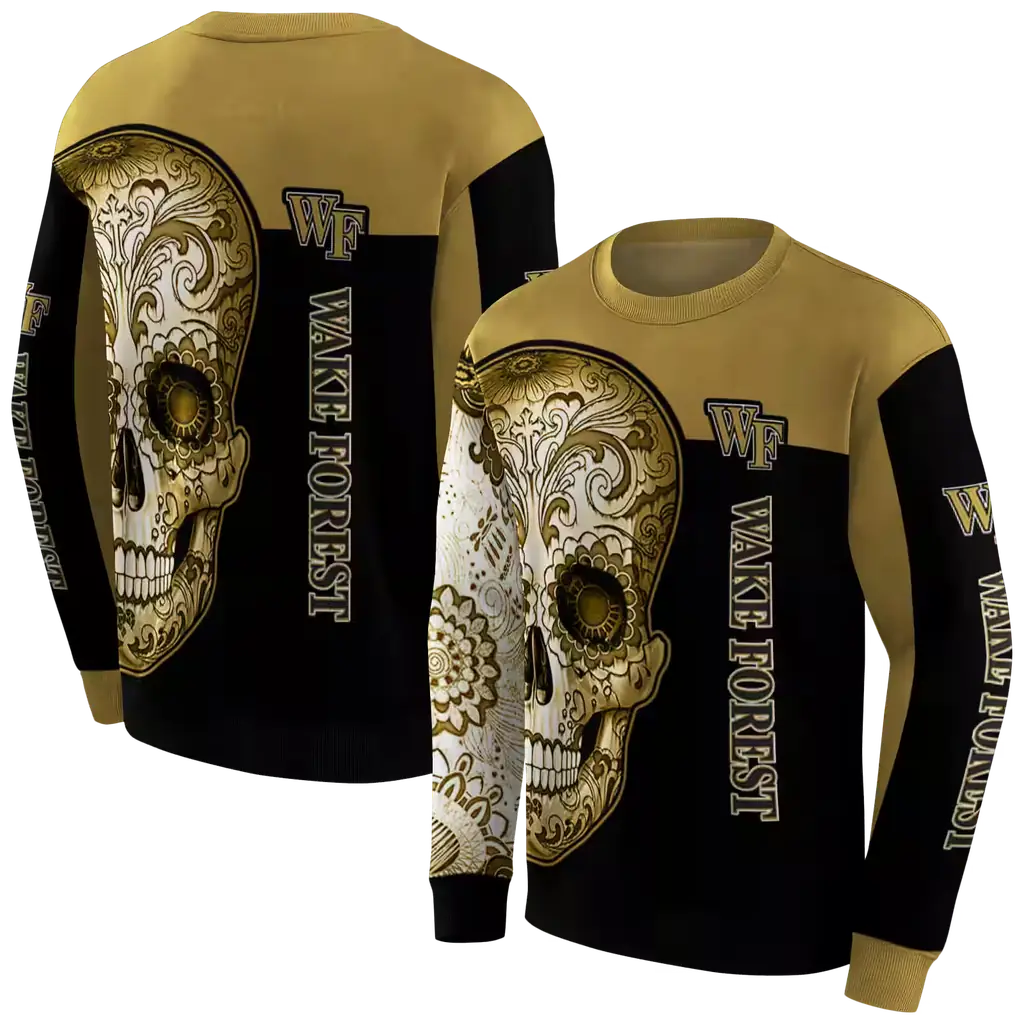 wake forest demon deacons sugar skull gold black hoodie premium grade wake forest demon deacons sugar skull gold black hoodie premium grade