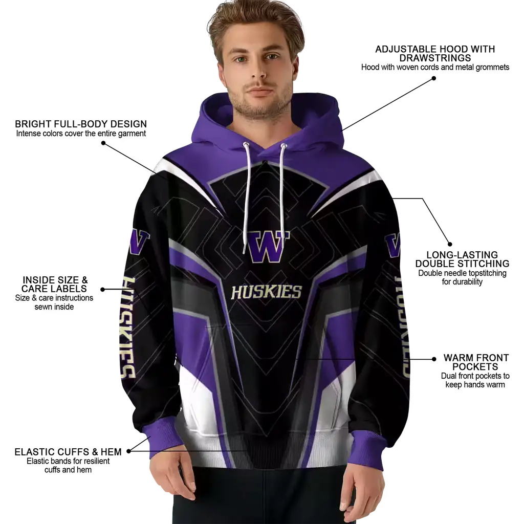 washington huskies futuristic pattern purple black hoodie latest model washington huskies futuristic pattern purple black hoodie latest model