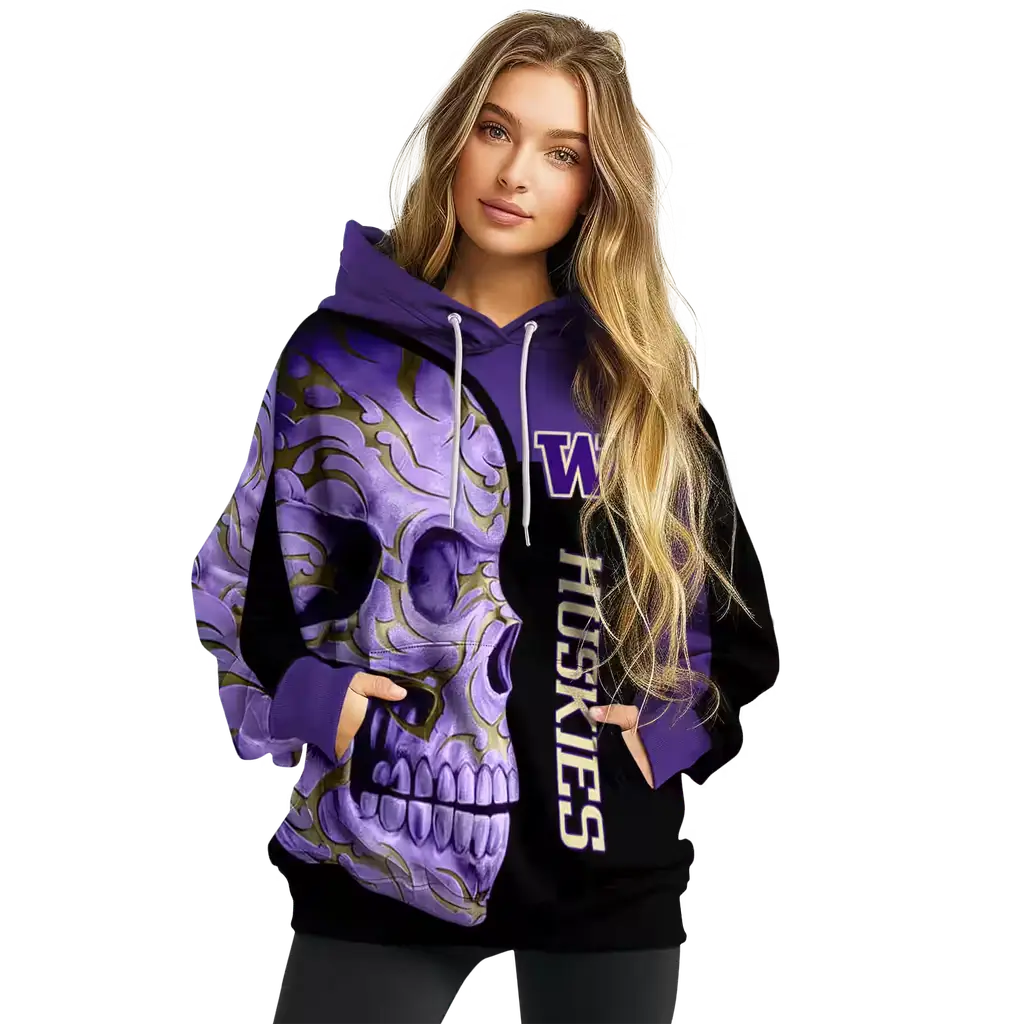 washington huskies skull motif purple black hoodie high quality washington huskies skull motif purple black hoodie high quality