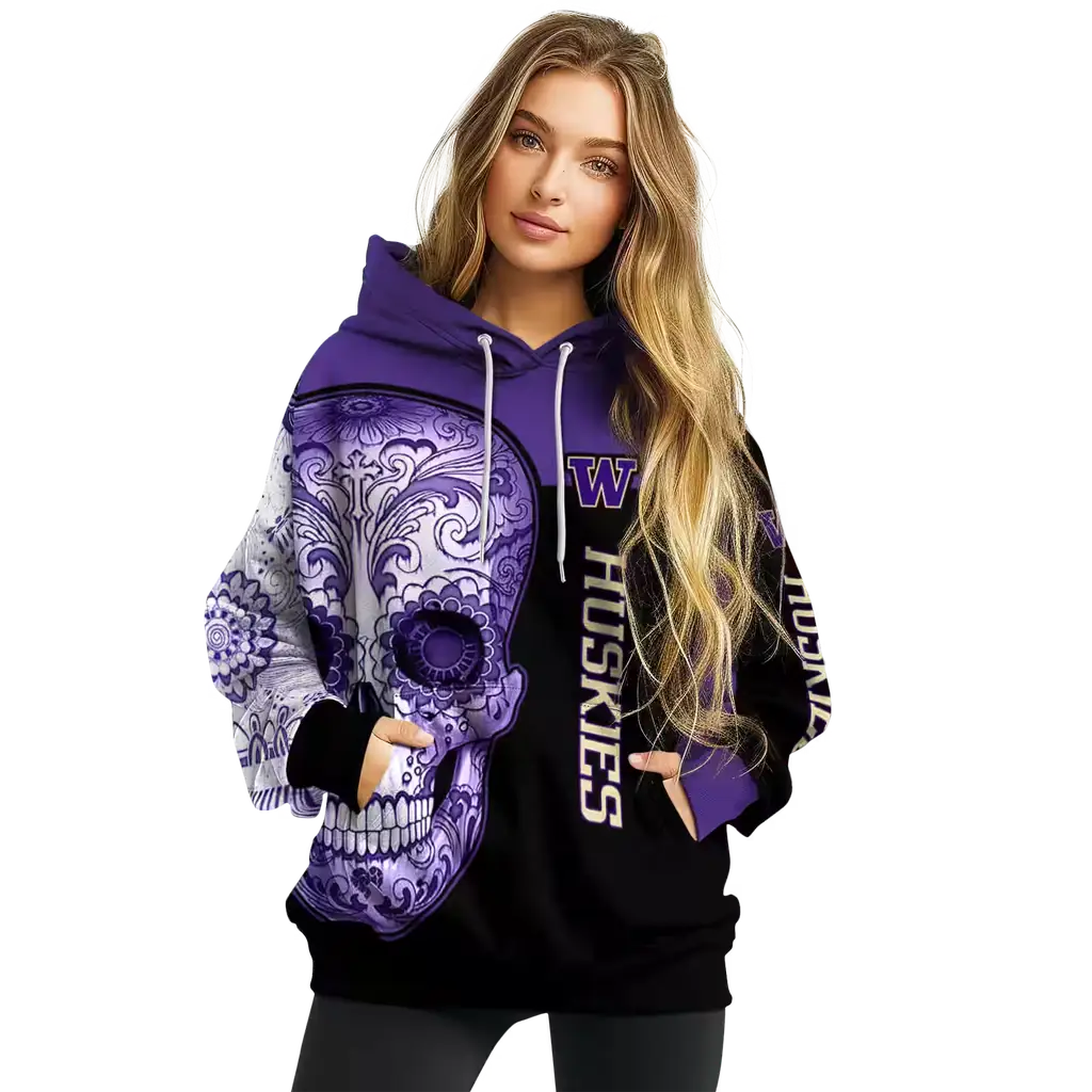 washington huskies sugar skull purple black hoodie high quality washington huskies sugar skull purple black hoodie high quality