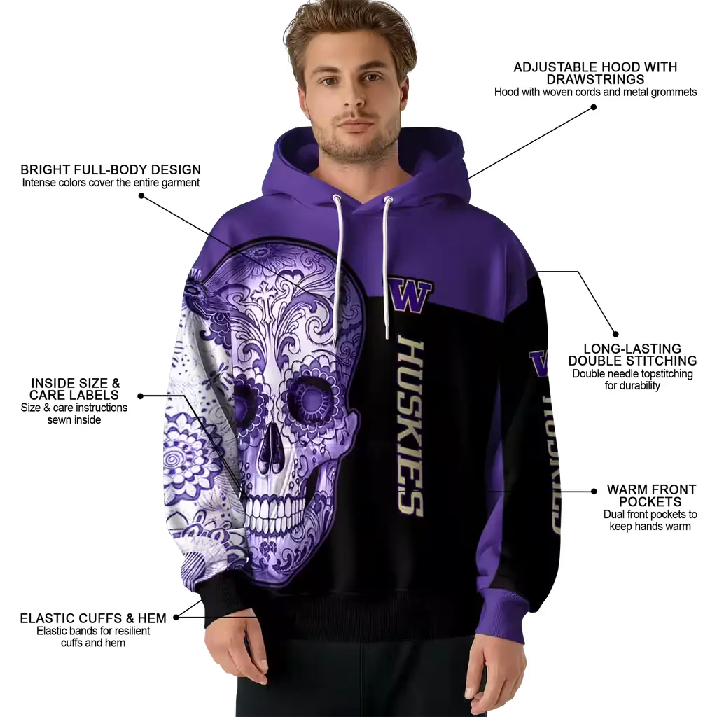 washington huskies sugar skull purple black hoodie latest model washington huskies sugar skull purple black hoodie latest model