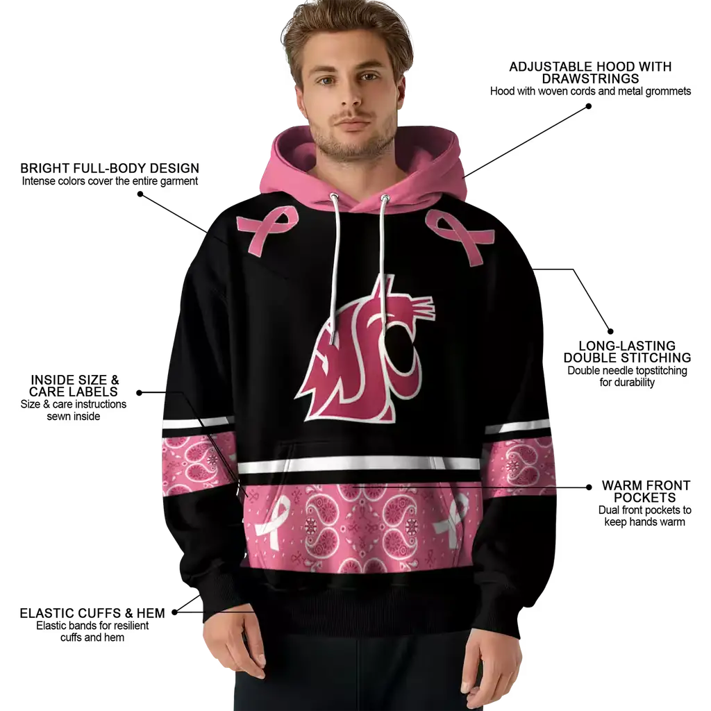 washington state cougars awareness ribbon black pink hoodie latest model washington state cougars awareness ribbon black pink hoodie latest model