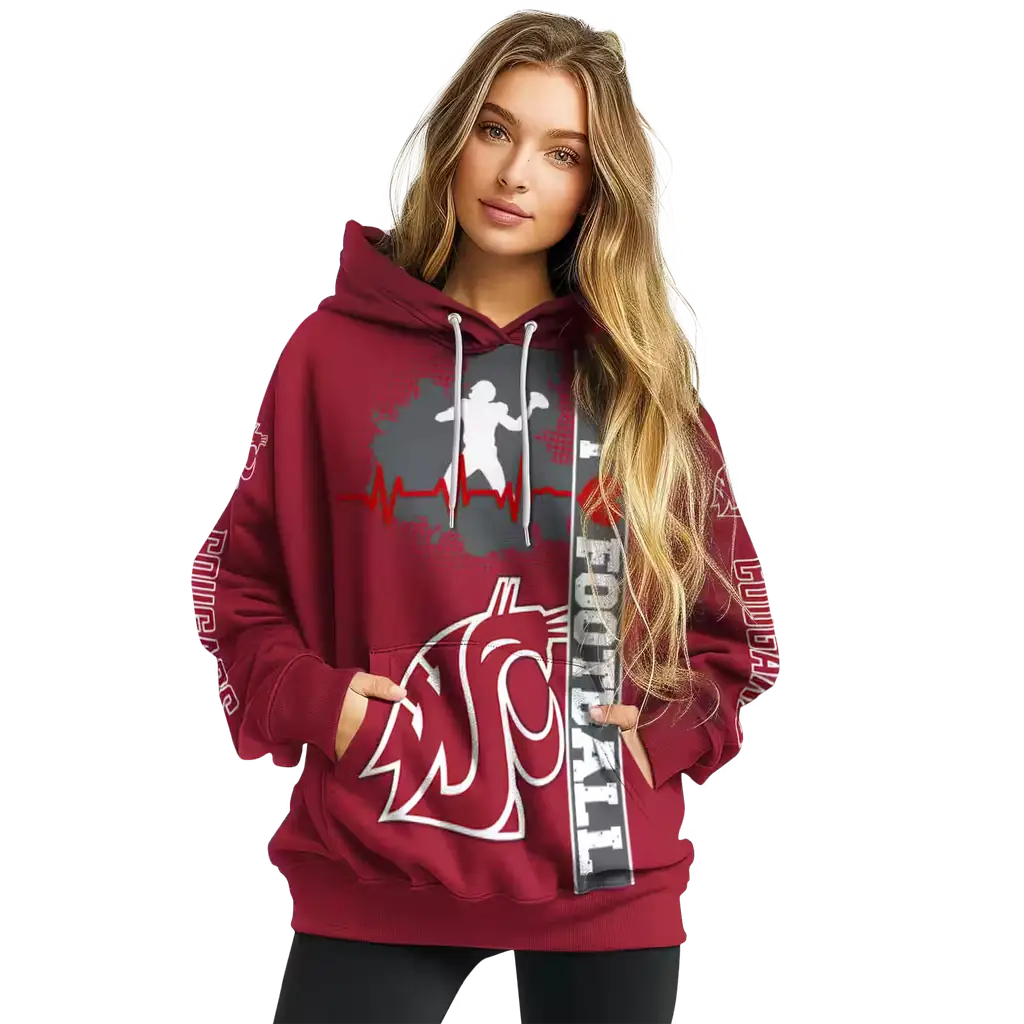 washington state cougars football heartbeat crimson hoodie high quality washington state cougars football heartbeat crimson hoodie high quality