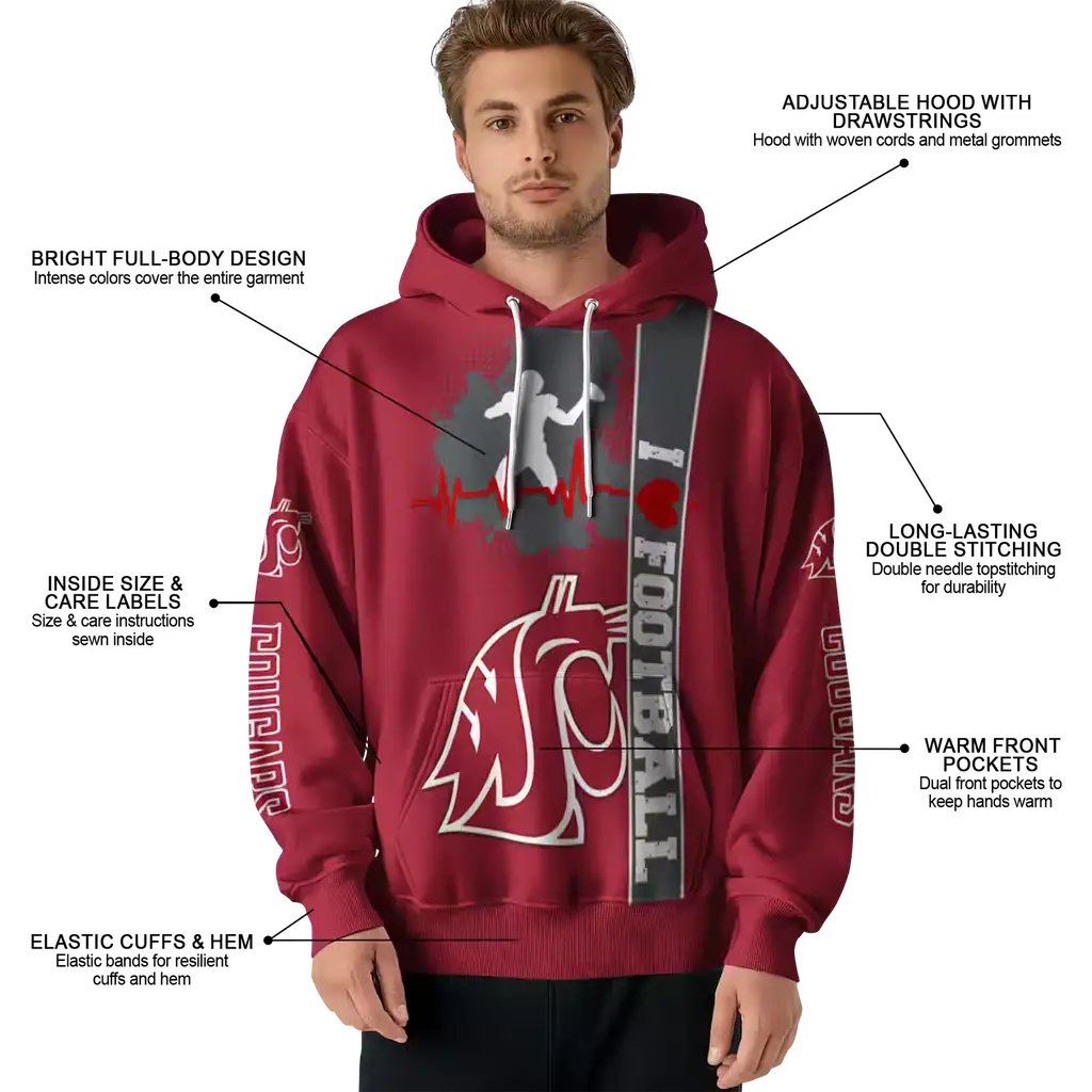 washington state cougars football heartbeat crimson hoodie latest model washington state cougars football heartbeat crimson hoodie latest model