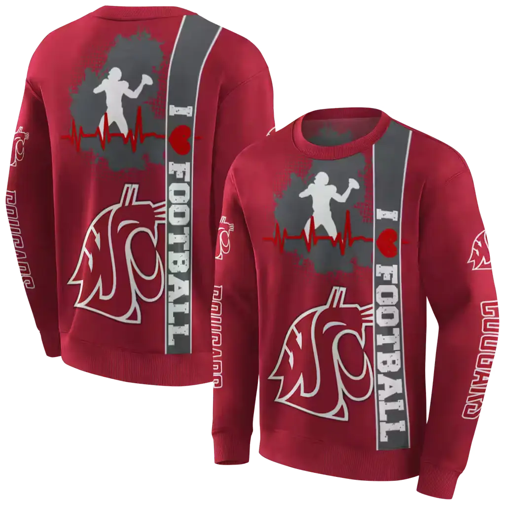 washington state cougars football heartbeat crimson hoodie premium grade washington state cougars football heartbeat crimson hoodie premium grade