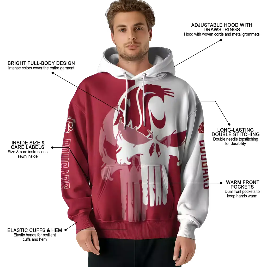 washington state cougars graphic punisher crimson white hoodie latest model washington state cougars graphic punisher crimson white hoodie latest model