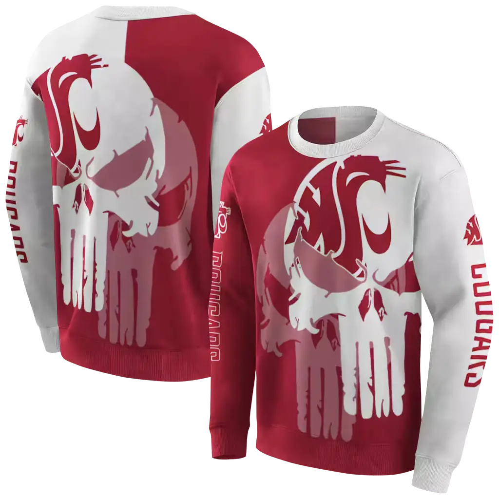 washington state cougars graphic punisher crimson white hoodie premium grade washington state cougars graphic punisher crimson white hoodie premium grade