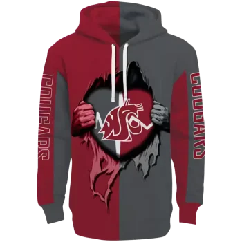washington state cougars heartbeat graphic crimson hoodie best selling