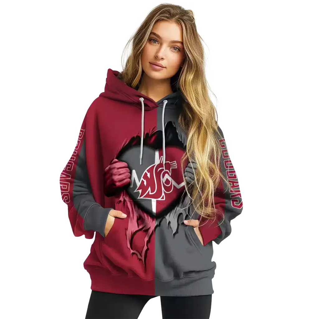 washington state cougars heartbeat graphic crimson hoodie high quality washington state cougars heartbeat graphic crimson hoodie high quality