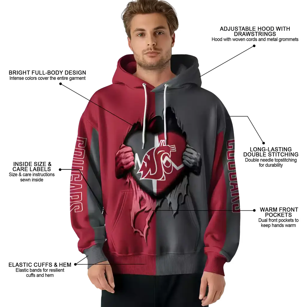 washington state cougars heartbeat graphic crimson hoodie latest model washington state cougars heartbeat graphic crimson hoodie latest model