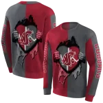 washington state cougars heartbeat graphic crimson hoodie best selling
