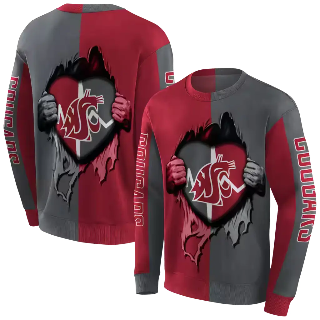 washington state cougars heartbeat graphic crimson hoodie premium grade washington state cougars heartbeat graphic crimson hoodie premium grade