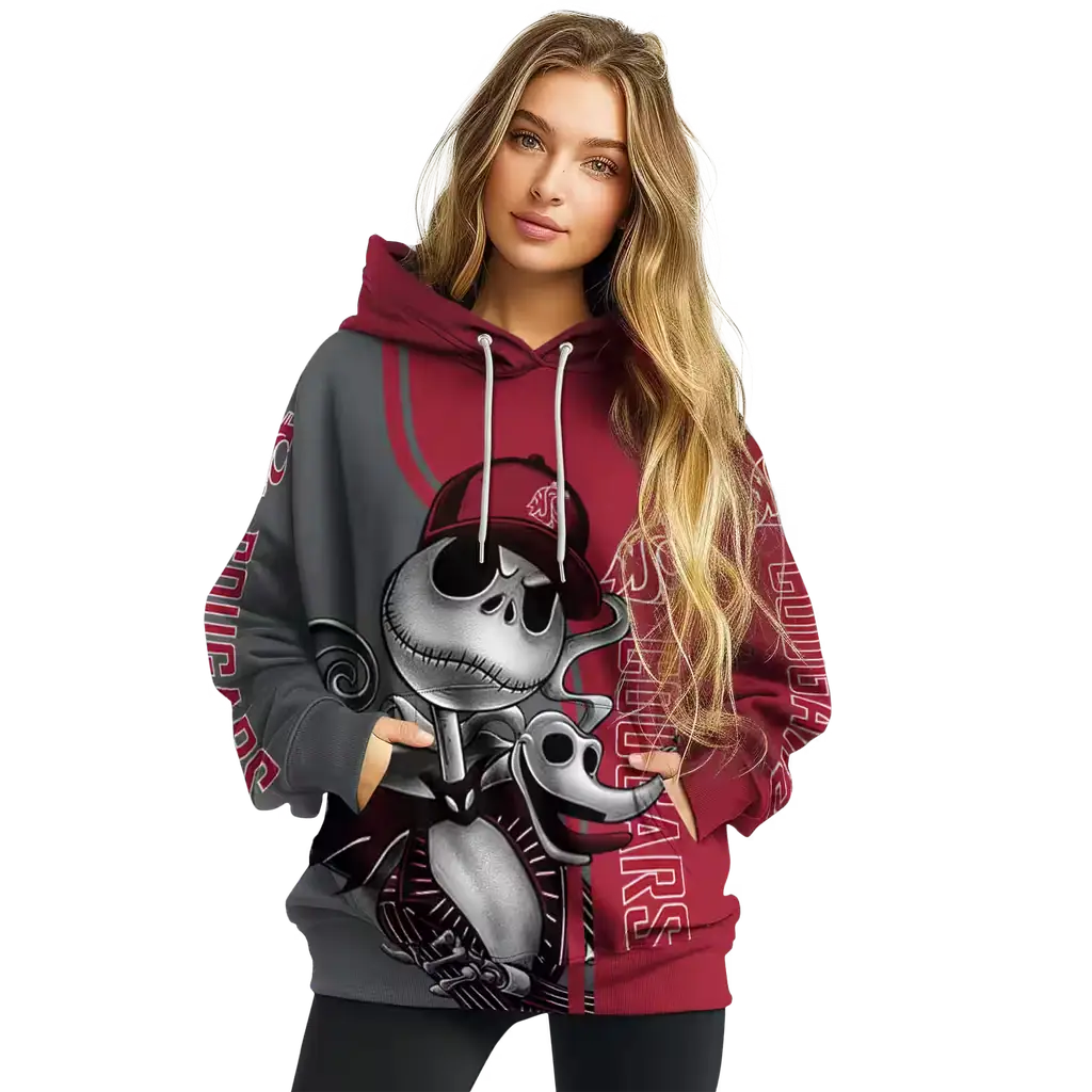 washington state cougars jack skellington crimson hoodie high quality washington state cougars jack skellington crimson hoodie high quality