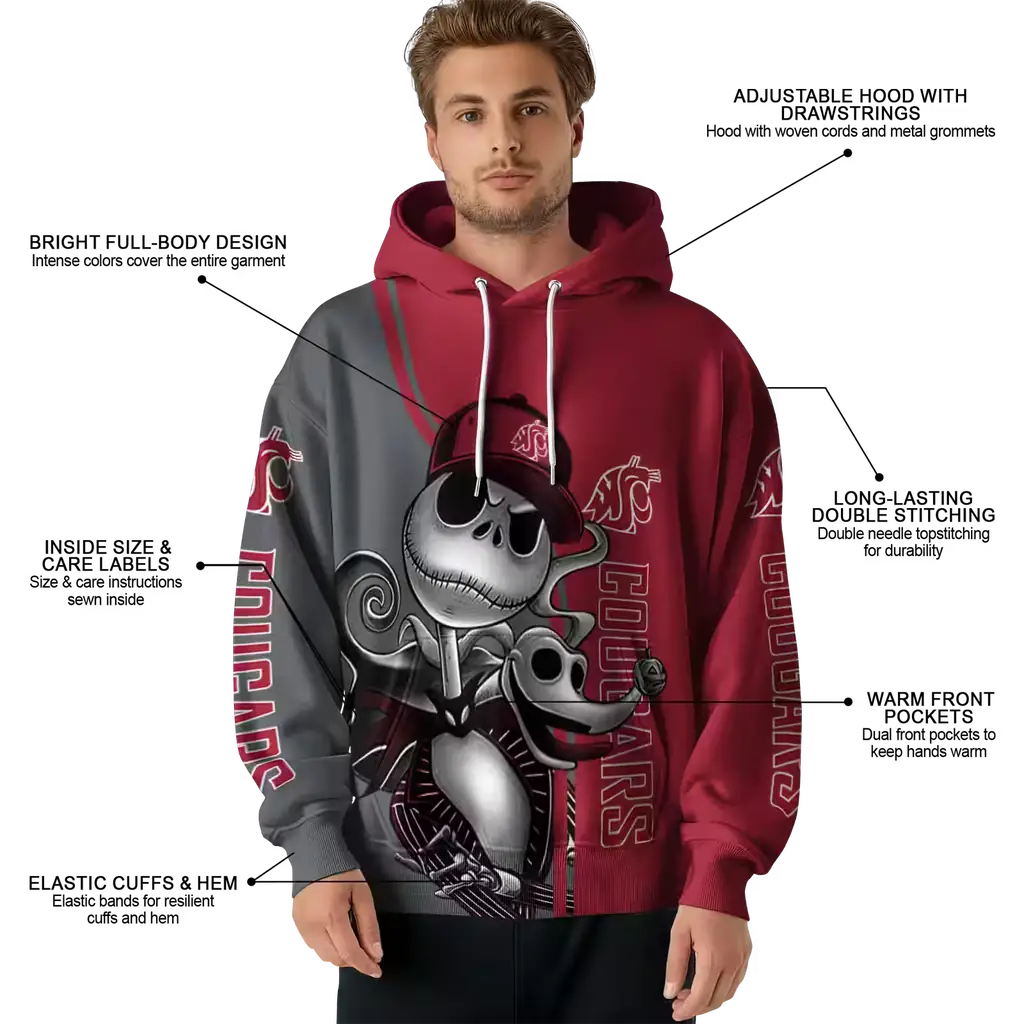 washington state cougars jack skellington crimson hoodie latest model washington state cougars jack skellington crimson hoodie latest model