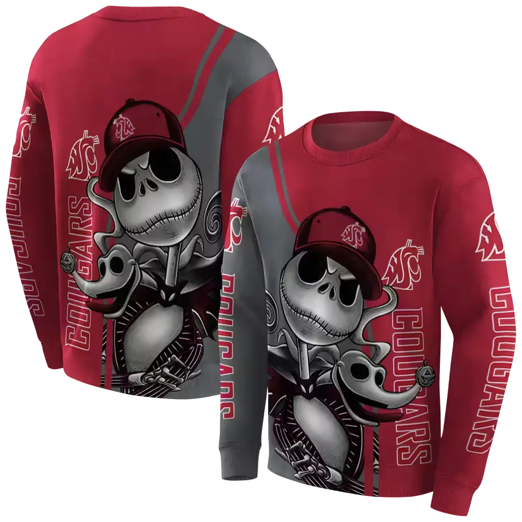washington state cougars jack skellington crimson hoodie premium grade washington state cougars jack skellington crimson hoodie premium grade