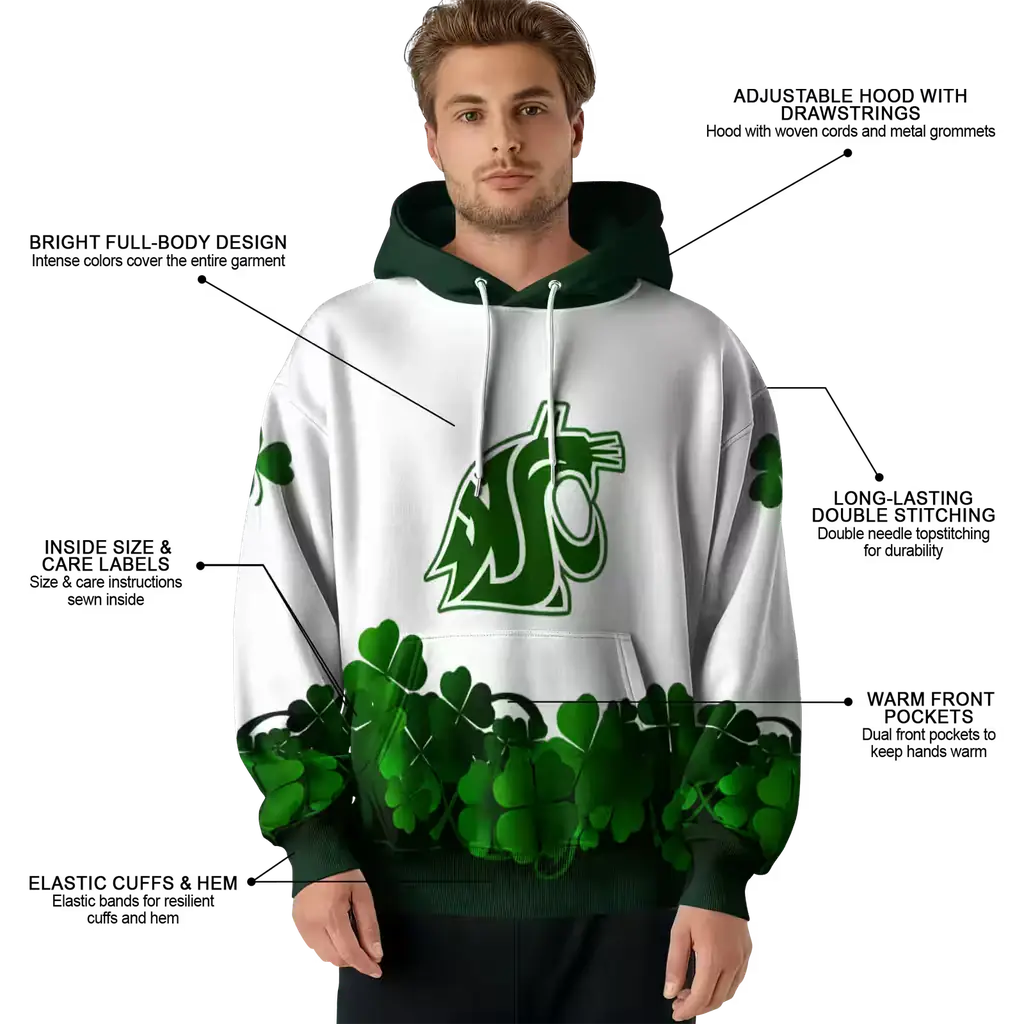 washington state cougars lucky motif white green hoodie latest model washington state cougars lucky motif white green hoodie latest model