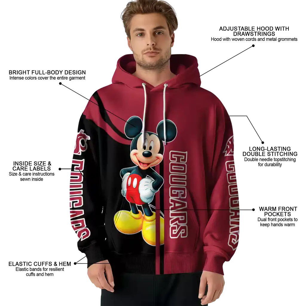 washington state cougars mickey mouse crimson black hoodie latest model washington state cougars mickey mouse crimson black hoodie latest model
