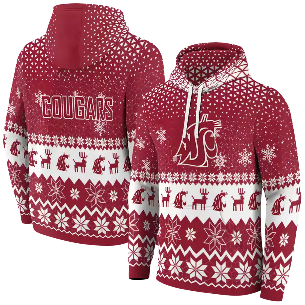 washington state cougars reindeer motif crimson hoodie fashion forward washington state cougars reindeer motif crimson hoodie fashion forward