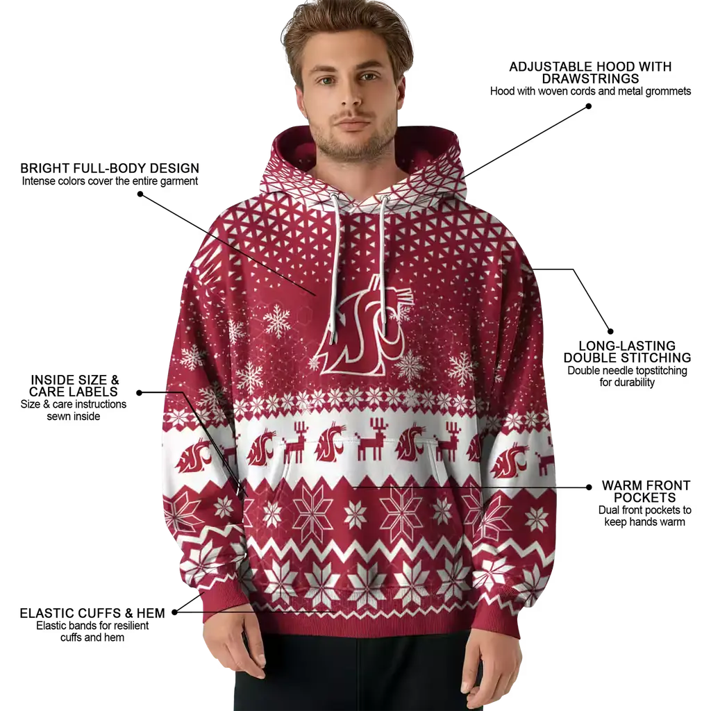 washington state cougars reindeer motif crimson hoodie latest model washington state cougars reindeer motif crimson hoodie latest model