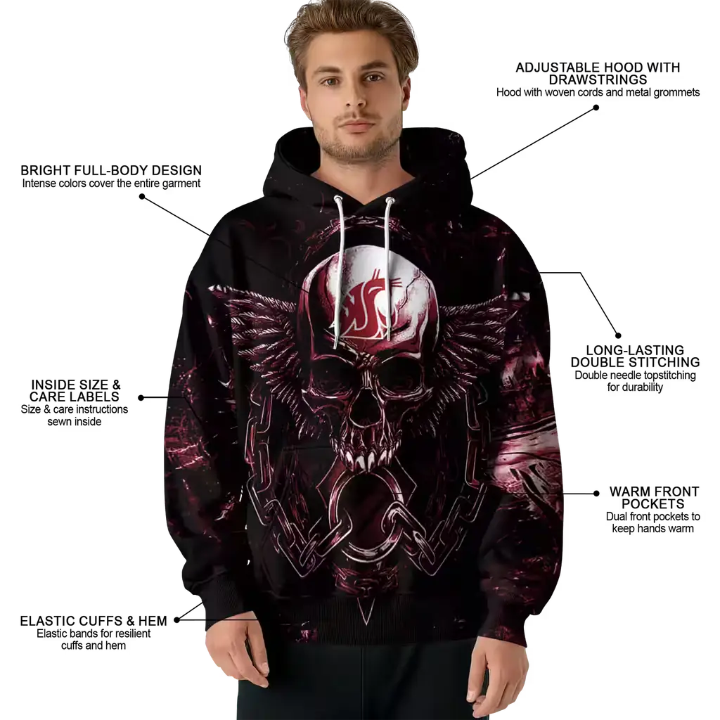 washington state cougars skull artwork crimson black hoodie latest model washington state cougars skull artwork crimson black hoodie latest model