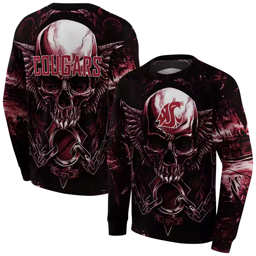 washington state cougars skull artwork crimson black hoodie premium grade washington state cougars skull artwork crimson black hoodie premium grade