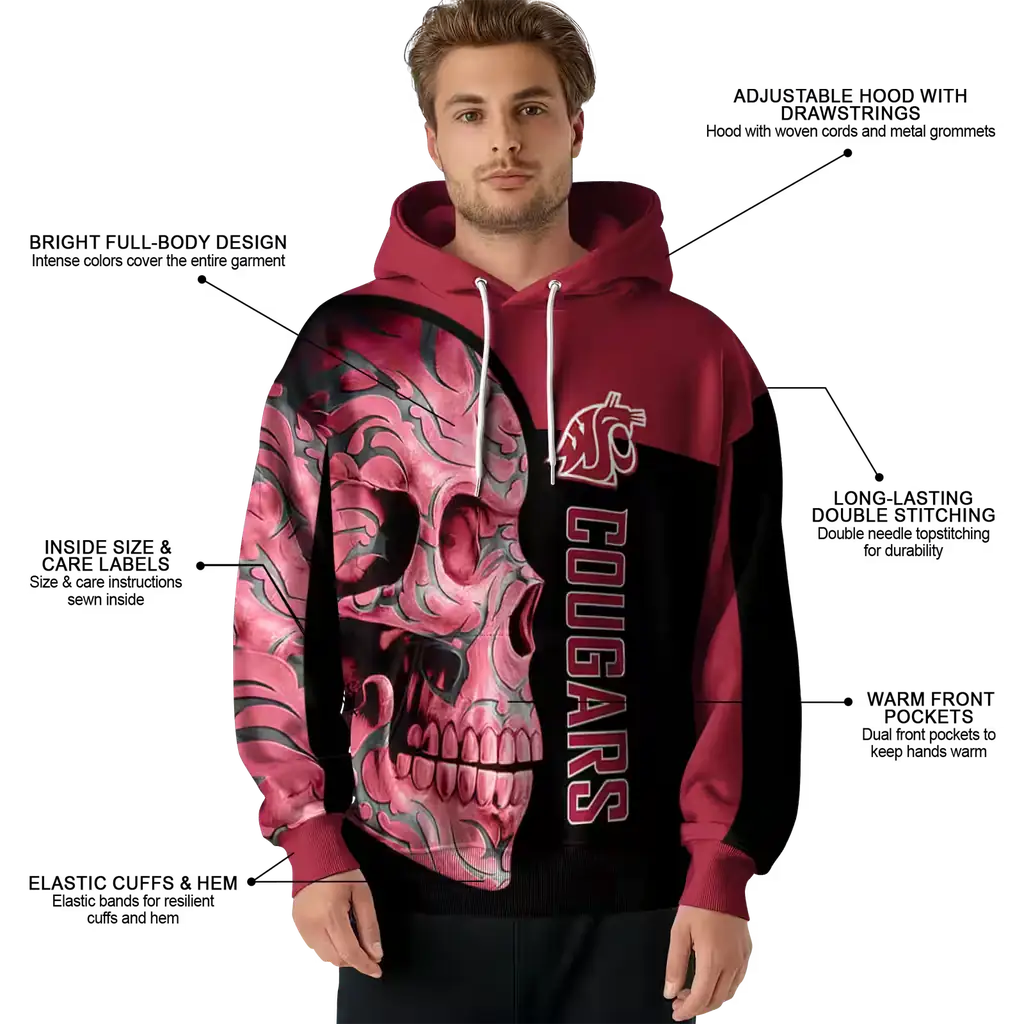 washington state cougars skull motif crimson black hoodie latest model washington state cougars skull motif crimson black hoodie latest model