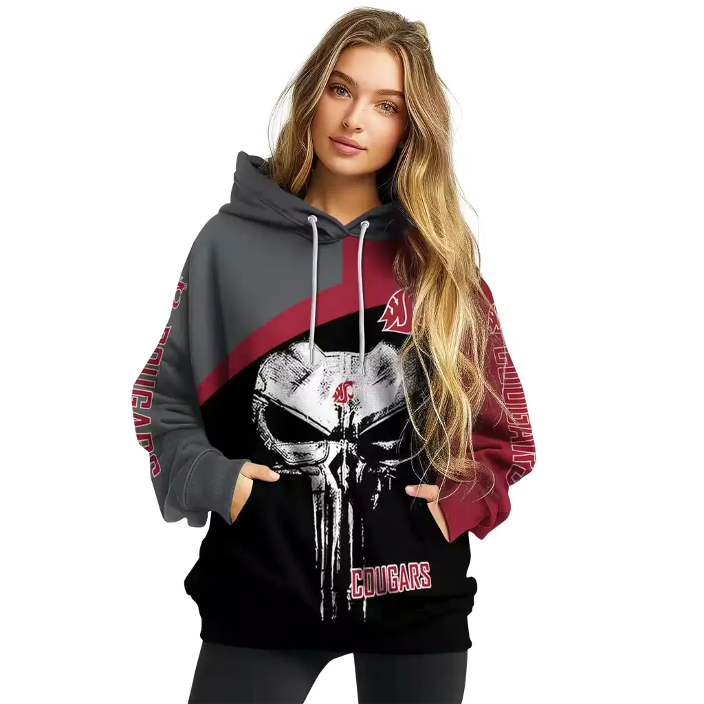 washington state cougars skull punisher grey black hoodie high quality washington state cougars skull punisher grey black hoodie high quality