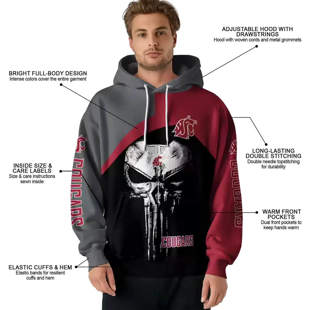 washington state cougars skull punisher grey black hoodie latest model washington state cougars skull punisher grey black hoodie latest model