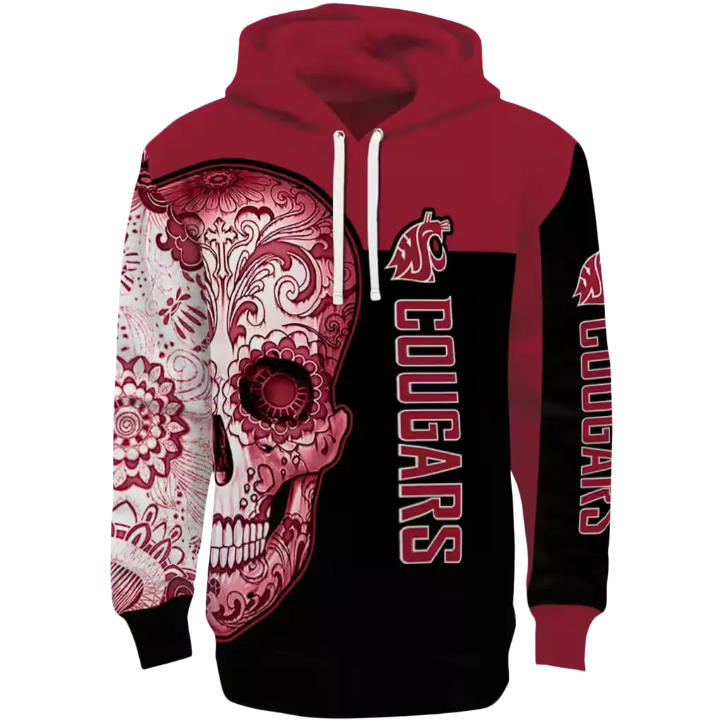 washington state cougars sugar skull crimson black hoodie best selling washington state cougars sugar skull crimson black hoodie best selling