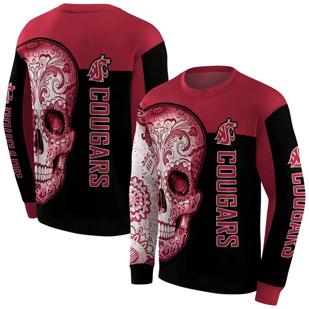 washington state cougars sugar skull crimson black hoodie premium grade washington state cougars sugar skull crimson black hoodie premium grade
