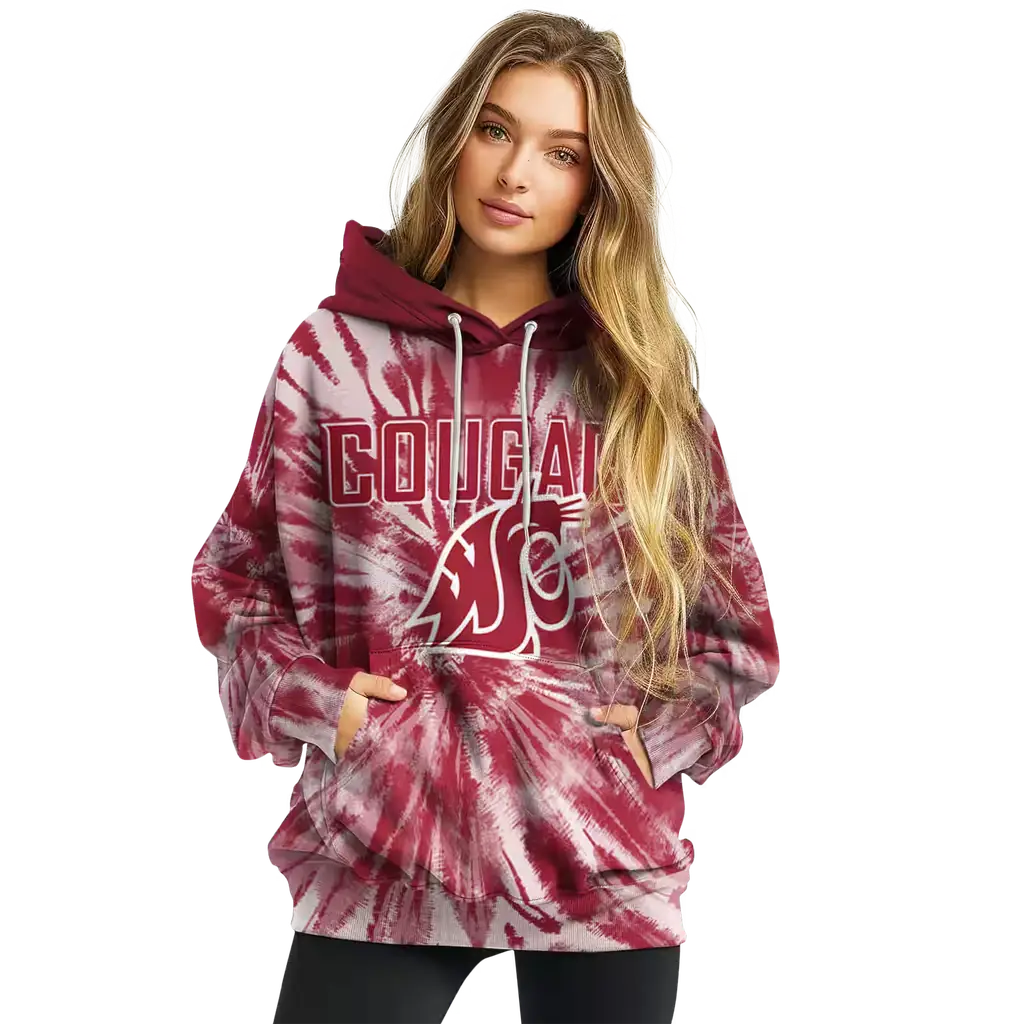washington state cougars tie dye pattern crimson hoodie high quality washington state cougars tie dye pattern crimson hoodie high quality