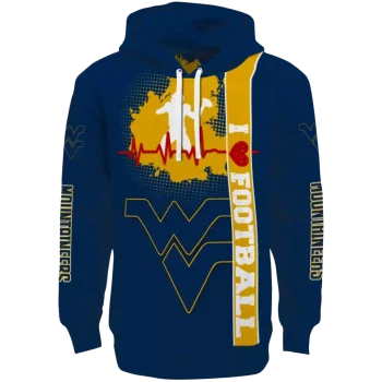 west virginia mountaineers football heartbeat blue hoodie best selling