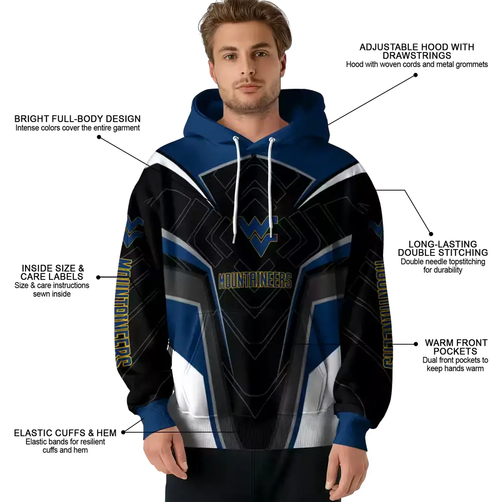 west virginia mountaineers futuristic pattern blue black hoodie latest model west virginia mountaineers futuristic pattern blue black hoodie latest model