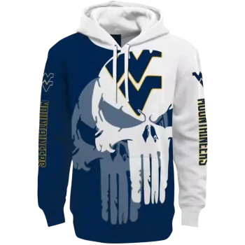 west virginia mountaineers graphic punisher blue white hoodie best selling