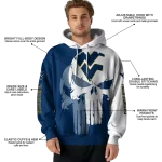 west virginia mountaineers graphic punisher blue white hoodie best selling