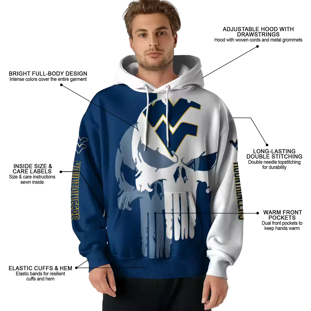 west virginia mountaineers graphic punisher blue white hoodie latest model west virginia mountaineers graphic punisher blue white hoodie latest model