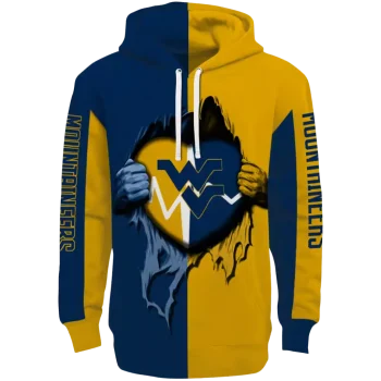 west virginia mountaineers heartbeat graphic blue hoodie best selling