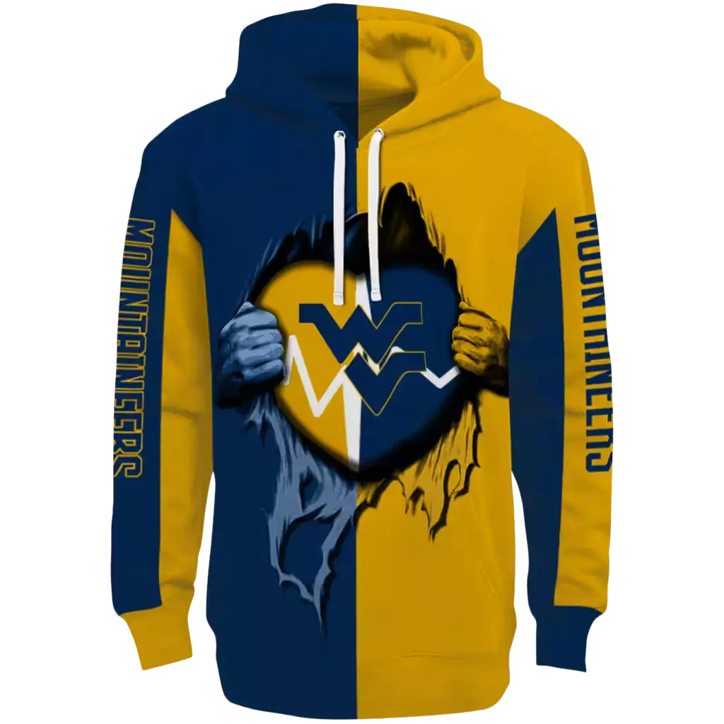 west virginia mountaineers heartbeat graphic blue hoodie best selling west virginia mountaineers heartbeat graphic blue hoodie best selling