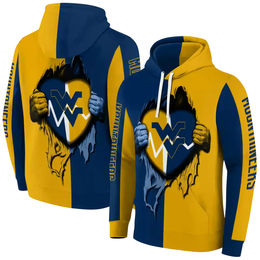 west virginia mountaineers heartbeat graphic blue hoodie fashion forward west virginia mountaineers heartbeat graphic blue hoodie fashion forward