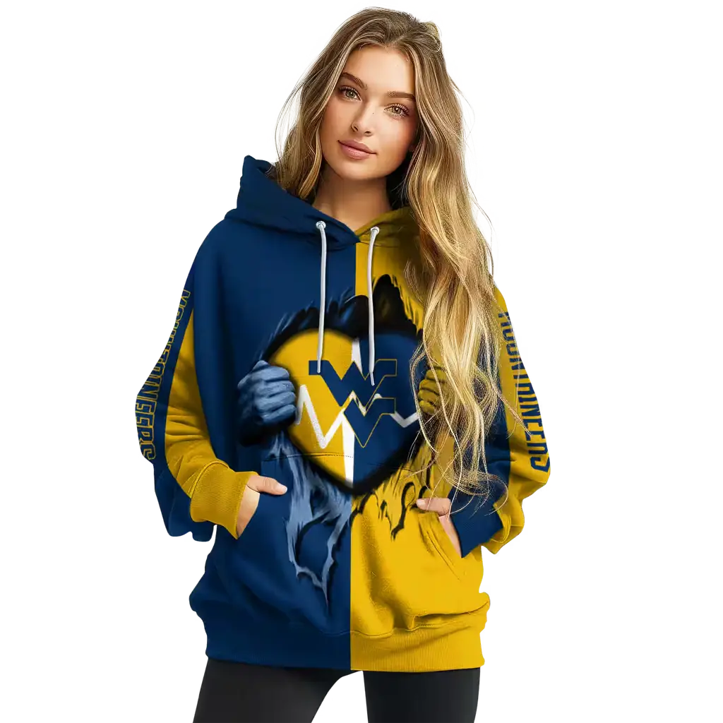 west virginia mountaineers heartbeat graphic blue hoodie high quality west virginia mountaineers heartbeat graphic blue hoodie high quality