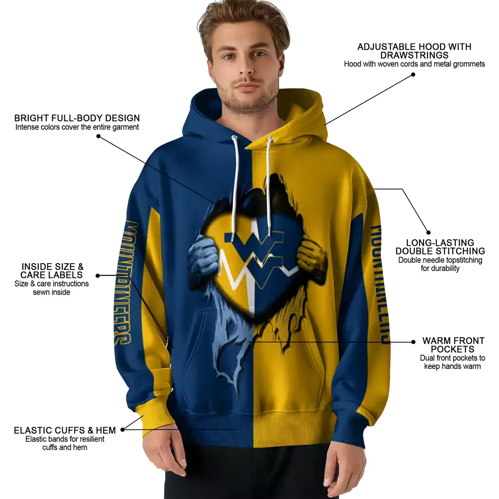 west virginia mountaineers heartbeat graphic blue hoodie latest model west virginia mountaineers heartbeat graphic blue hoodie latest model