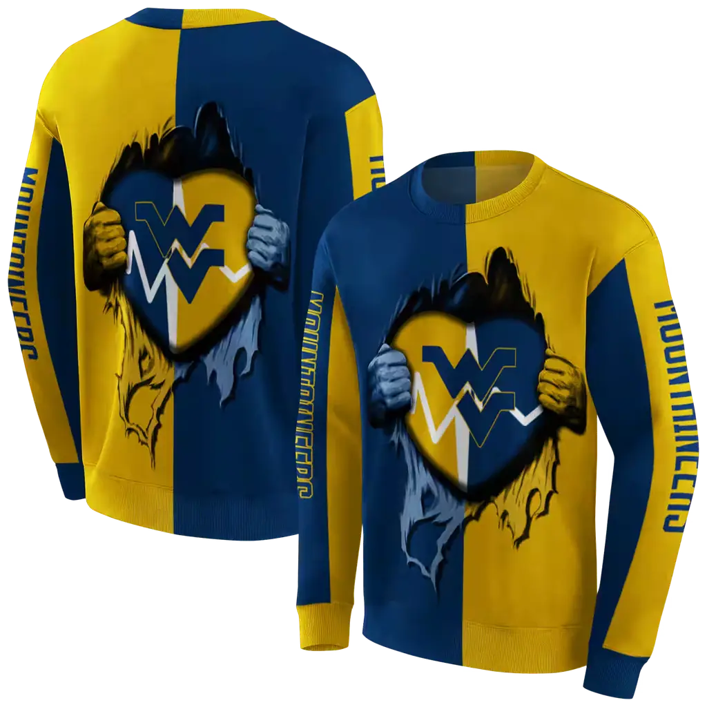 west virginia mountaineers heartbeat graphic blue hoodie premium grade west virginia mountaineers heartbeat graphic blue hoodie premium grade