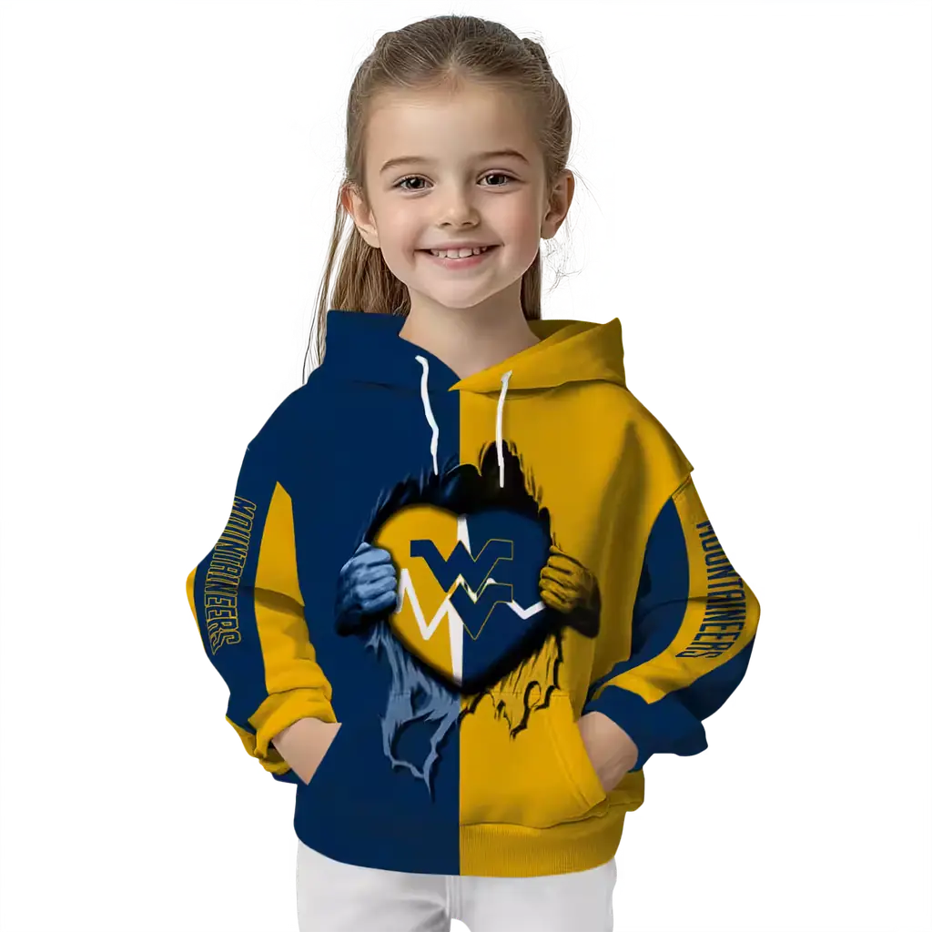west virginia mountaineers heartbeat graphic blue hoodie top rated west virginia mountaineers heartbeat graphic blue hoodie top rated