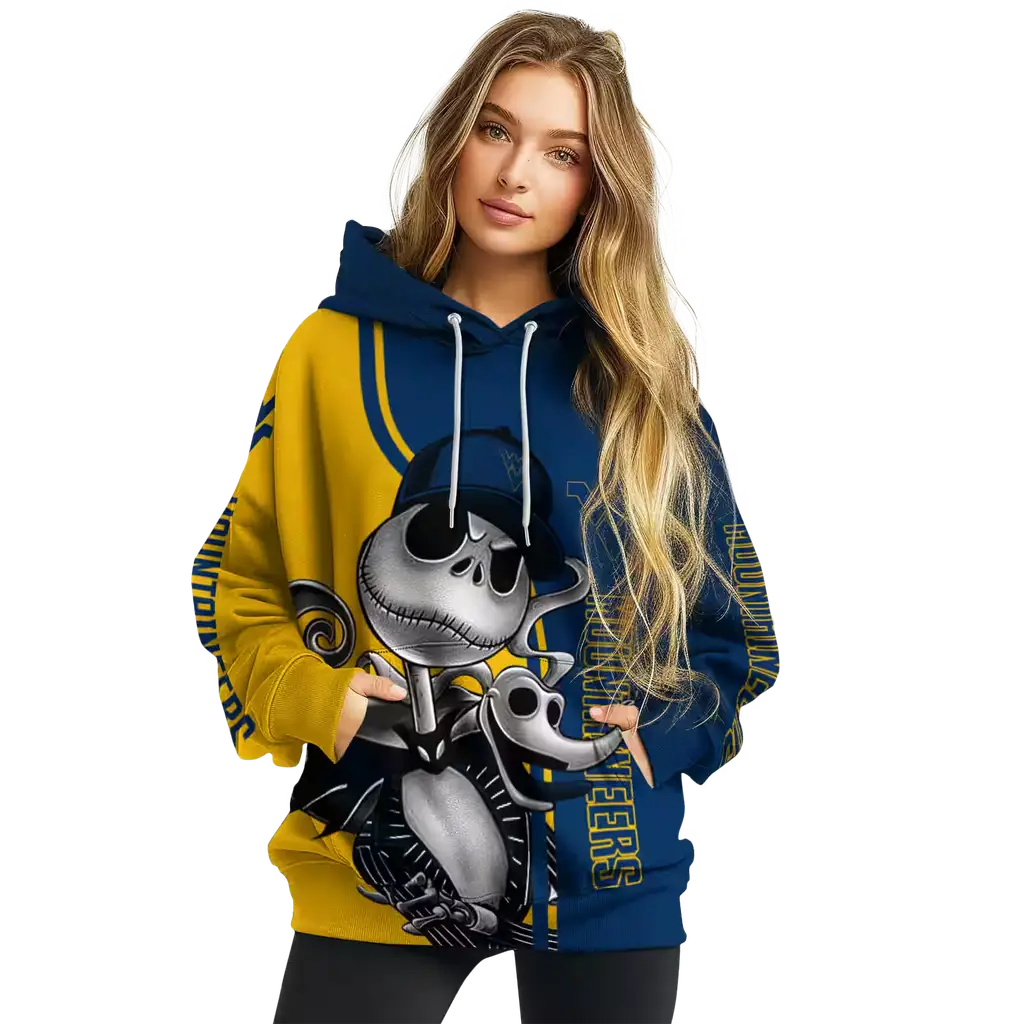 west virginia mountaineers jack skellington blue hoodie high quality west virginia mountaineers jack skellington blue hoodie high quality