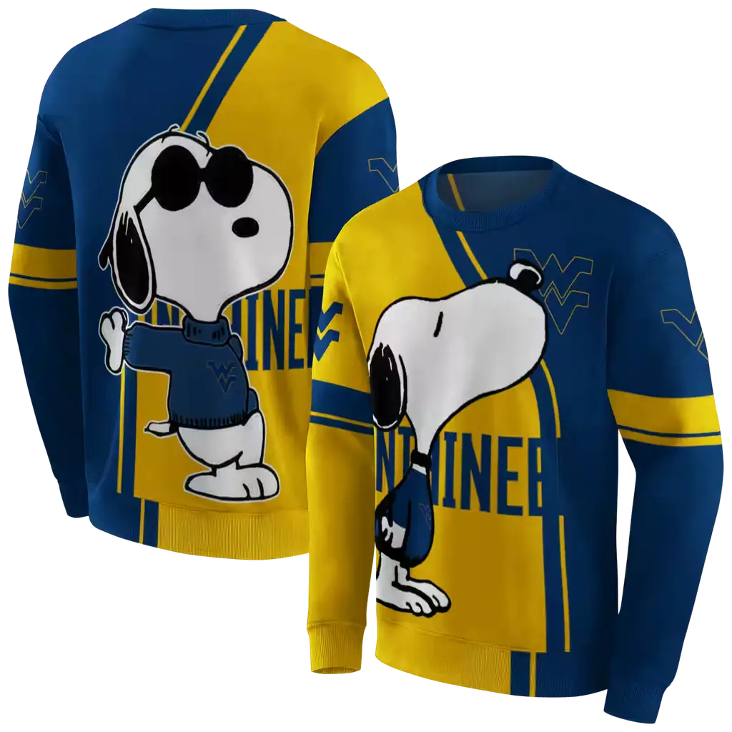 west virginia mountaineers playful snoopy blue hoodie premium grade west virginia mountaineers playful snoopy blue hoodie premium grade