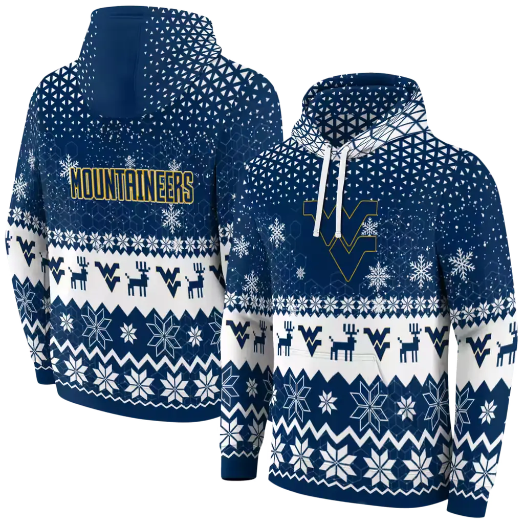 west virginia mountaineers reindeer motif blue hoodie fashion forward west virginia mountaineers reindeer motif blue hoodie fashion forward