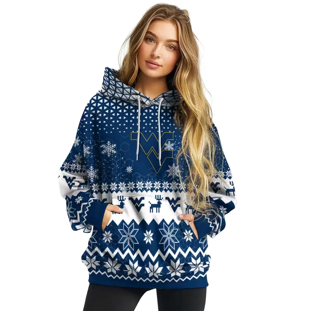 west virginia mountaineers reindeer motif blue hoodie high quality west virginia mountaineers reindeer motif blue hoodie high quality