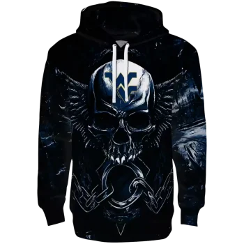 west virginia mountaineers skull artwork blue black hoodie best selling