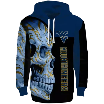 west virginia mountaineers skull motif blue black hoodie best selling